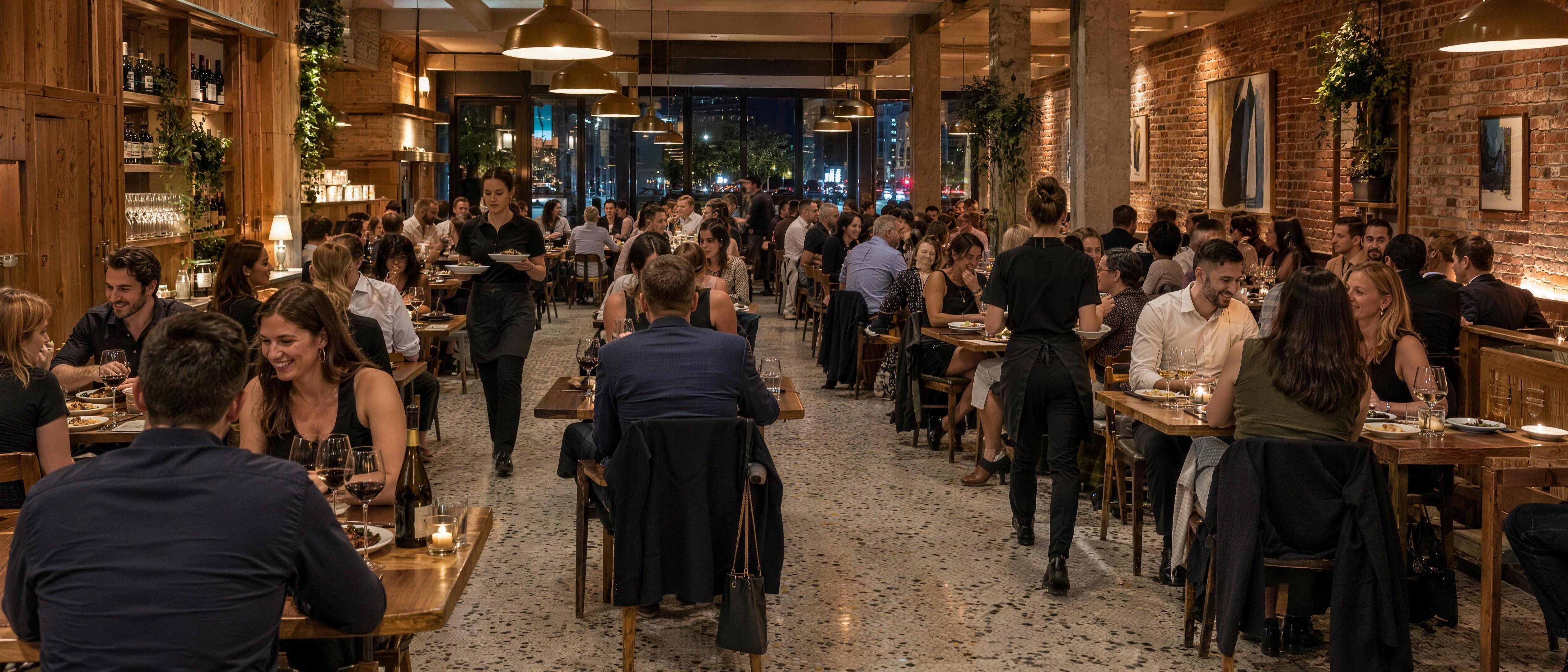 A full dining room on a busy night